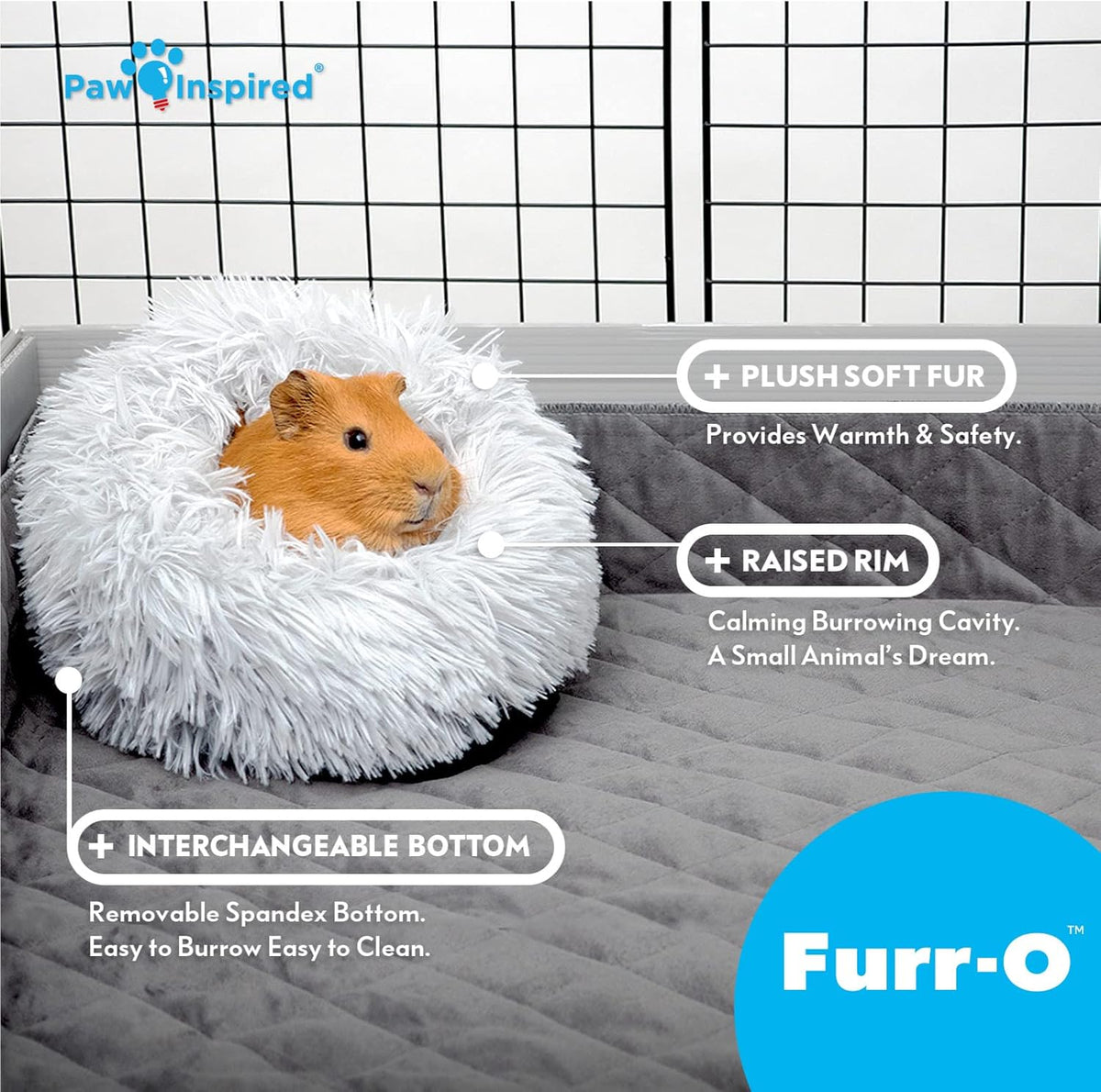 Paw Inspired Furr-O Burrowing Pet Bed with Zip-On Spandex and Fleece Bottoms for Guinea Pigs and