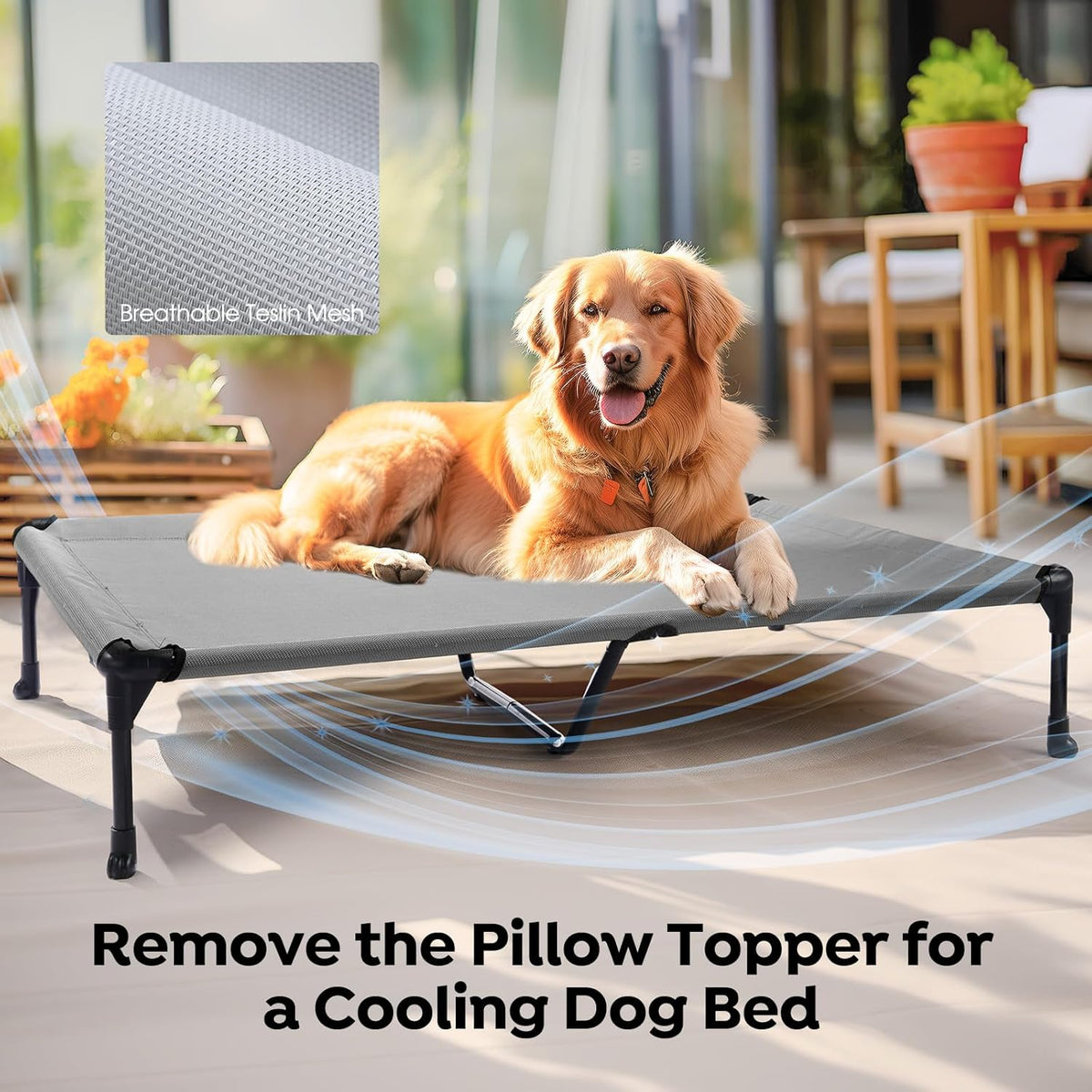 Veehoo Cooling Elevated Dog Bed Add Removable Waterproof Bolster Cushion Mat, Raised Pet Cot with