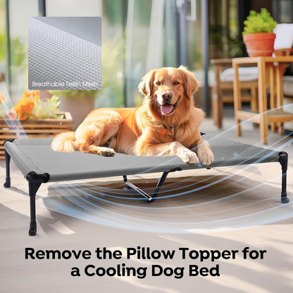 Veehoo Cooling Elevated Dog Bed Add Removable Waterproof Bolster Cushion Mat, Raised Pet Cot with