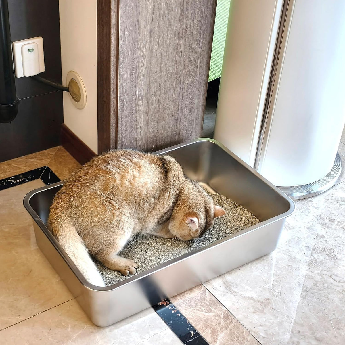 Stainless Steel Litter Box 2 Pack,Metal Litter Box for Cats Easy to Clean,Cat LitterBox for