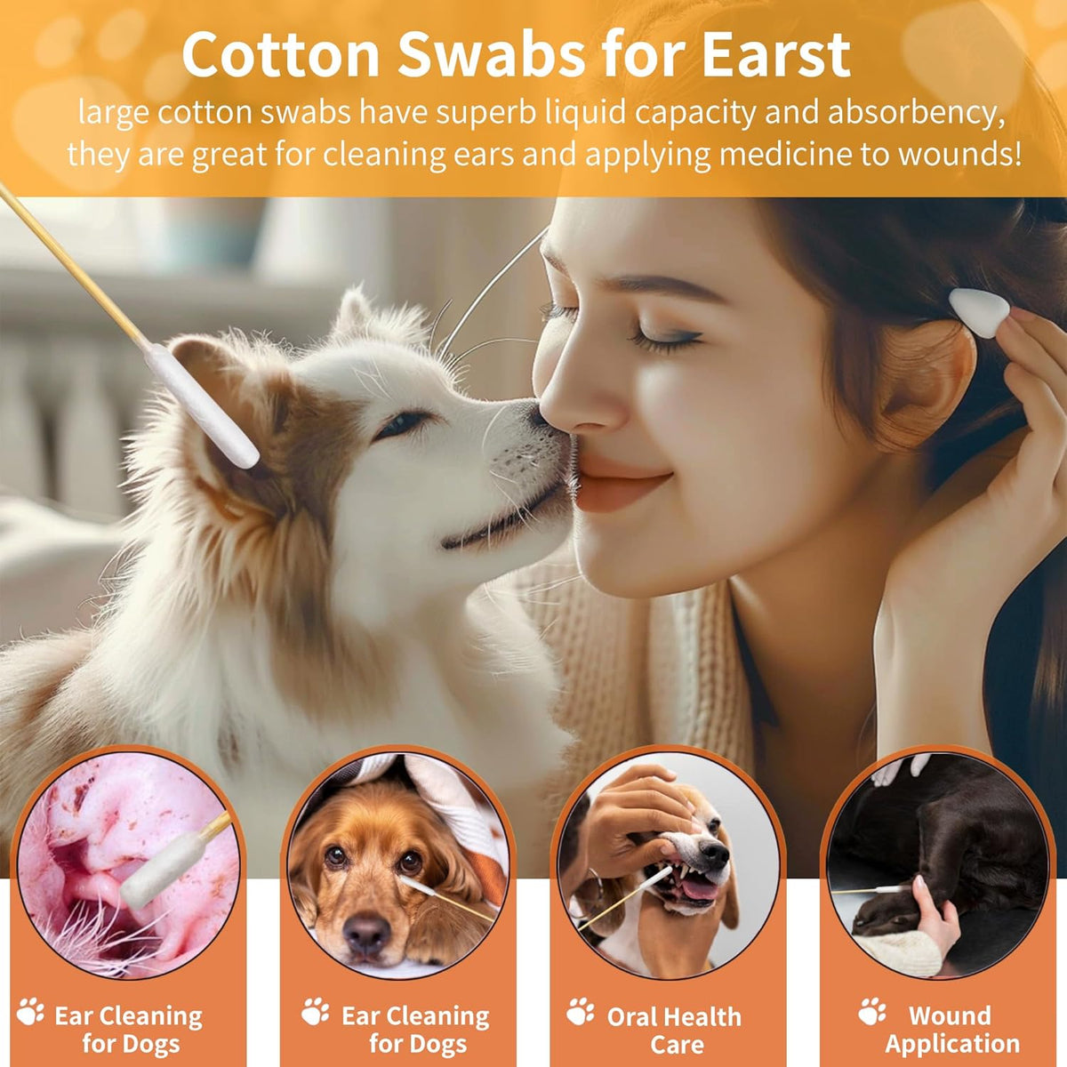 200 PCS 6 Inch Long Cotton Swabs in Box - Professional Large Cotton Swabs with Bamboo Handle