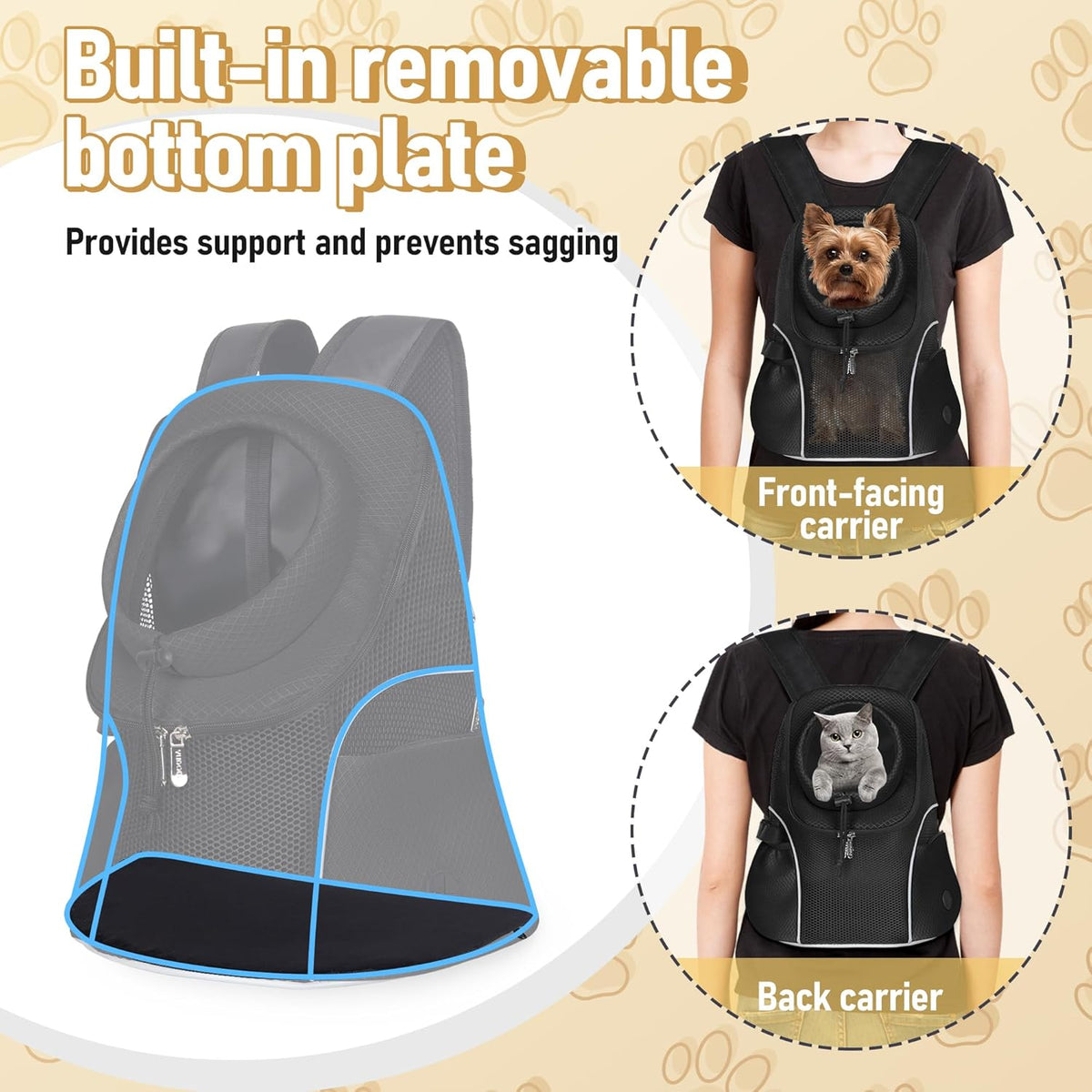 WOYYHO Pet Dog Carrier Backpack Small Dog Front Backpack Ventilated Mesh Dog Travel Back Pack with