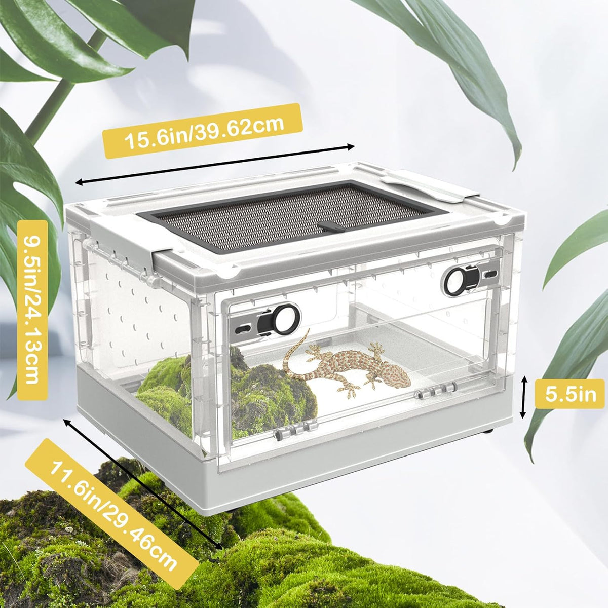 PINVNBY Plastic Reptile Feeding Box with Wheels,Reptiles Breeding Enclosure Cages Transparent