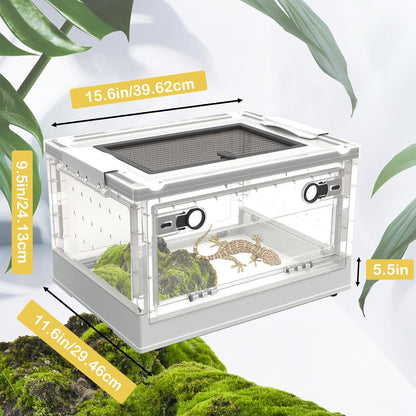 PINVNBY Plastic Reptile Feeding Box with Wheels,Reptiles Breeding Enclosure Cages Transparent
