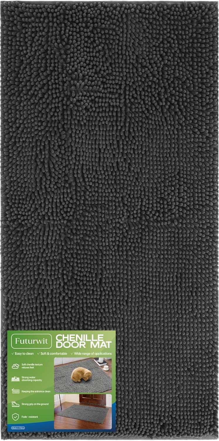 Dog Door Mat for Muddy Paws, 48" x 24" Chenille Absorbent Front Door Mat Inside, Large Runner Mud