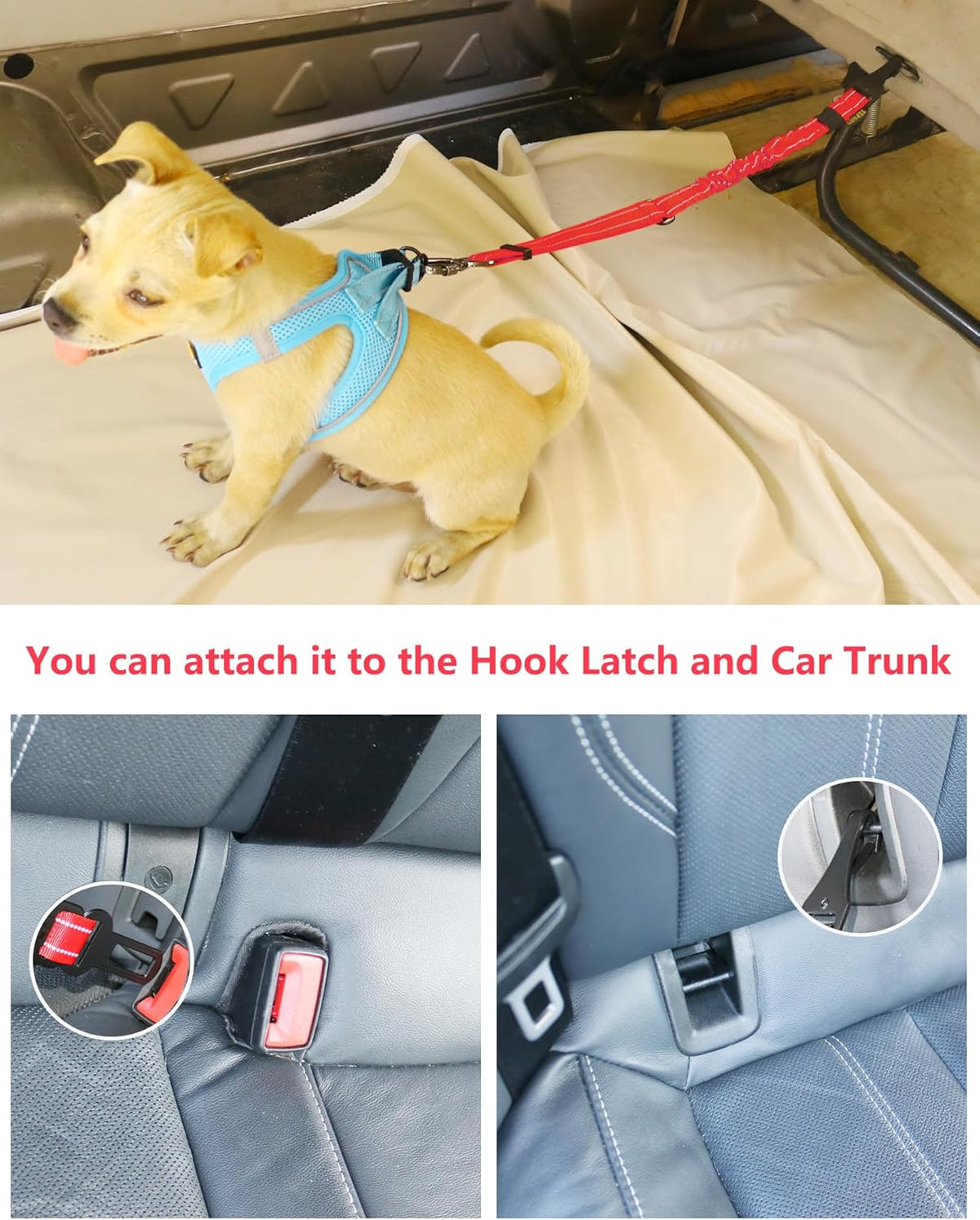 AUBELL Dog Seat Belt for Car,2 Pack Set 3-in-1 Adjustable Reflective Bungee Heavy Duty Dog Car