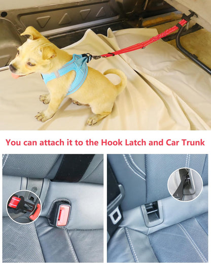 AUBELL Dog Seat Belt for Car,2 Pack Set 3-in-1 Adjustable Reflective Bungee Heavy Duty Dog Car