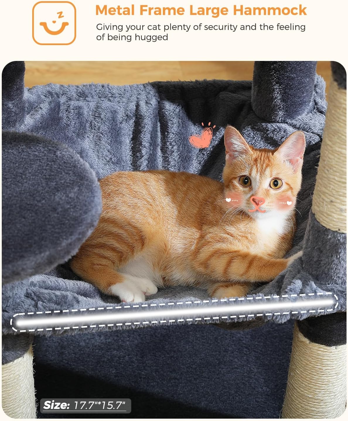 Cat Tree for Indoor Cats, 45.7" Multi-Level Cat Tower with Large Metal Frame Hammock, Cat Condo