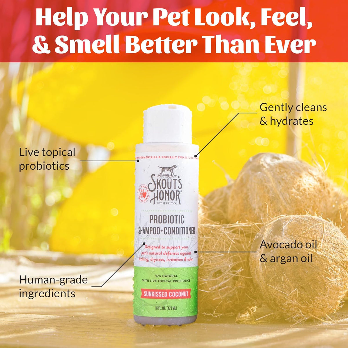 Skout's Honor Probiotic Dog Shampoo & Conditioner with Avocado Oil & Omega-3s, 97% Natural, Paraben