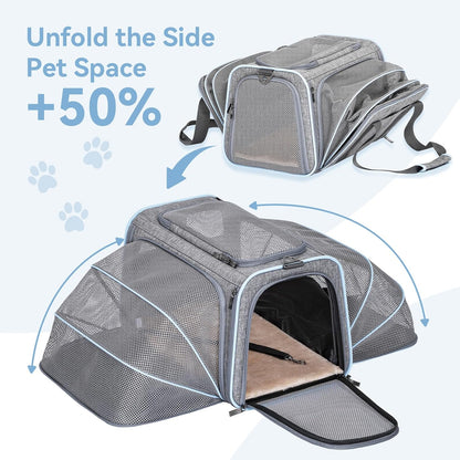 Petsfit Expandable Large Cat Carrier Small Dog Carriers Airline Approved, 17" Lx 11" Wx 11" H
