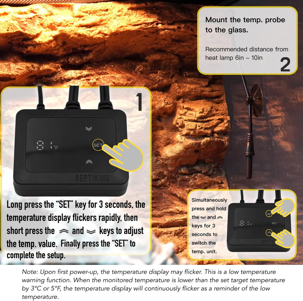 Reptile Dimming Thermostat, Heat Lamp Temperature Controller, Reptile Terrarium PID Digital