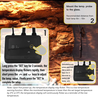 Reptile Dimming Thermostat, Heat Lamp Temperature Controller, Reptile Terrarium PID Digital