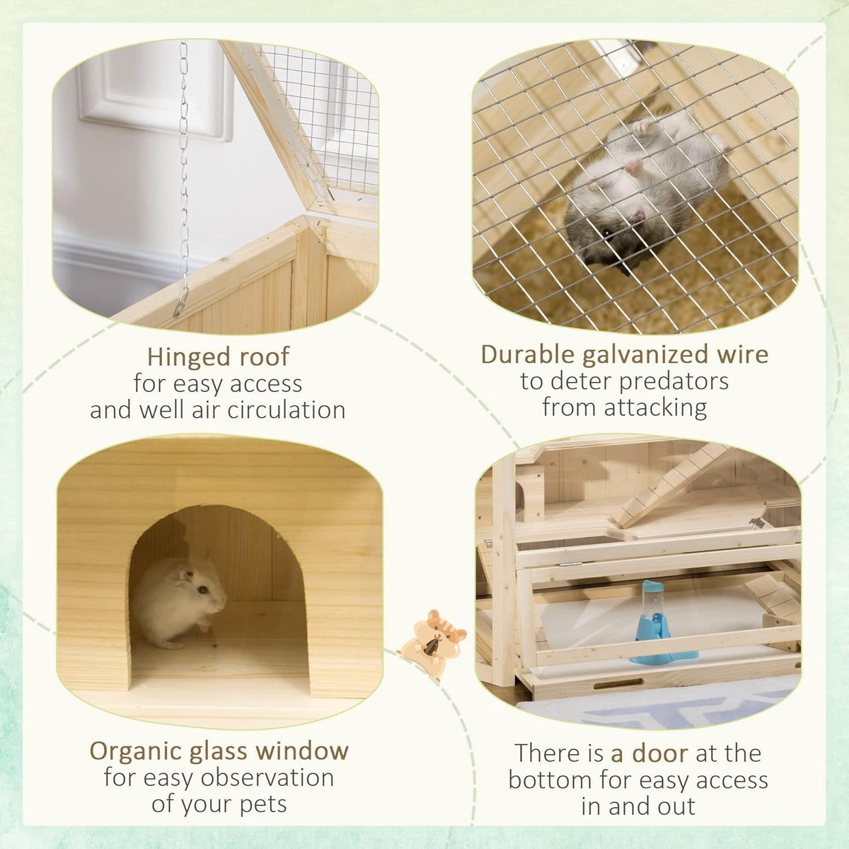 PawHut Wooden Large Hamster Cage Small Animal Exercise Play House 3 Tier with Tray, Seesaws, Water