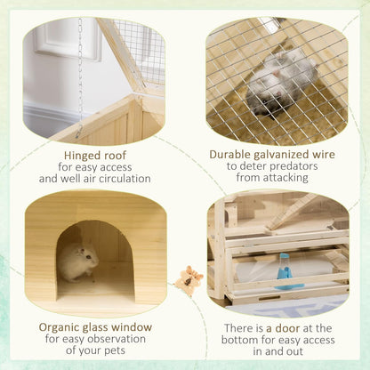 PawHut Wooden Large Hamster Cage Small Animal Exercise Play House 3 Tier with Tray, Seesaws, Water
