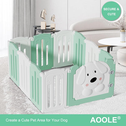 Foldable Dog Play Pen Indoors, Non-Slip Sturdy Puppy Playpen with Door, 25.5" H 10-Panel Adjustable