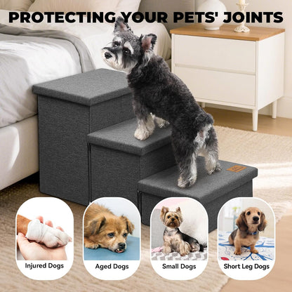 Dog Stairs with Storage 18" H, 3-Step Wider Dog Steps for Small/Medium/Large Old Dogs Cats, Folding