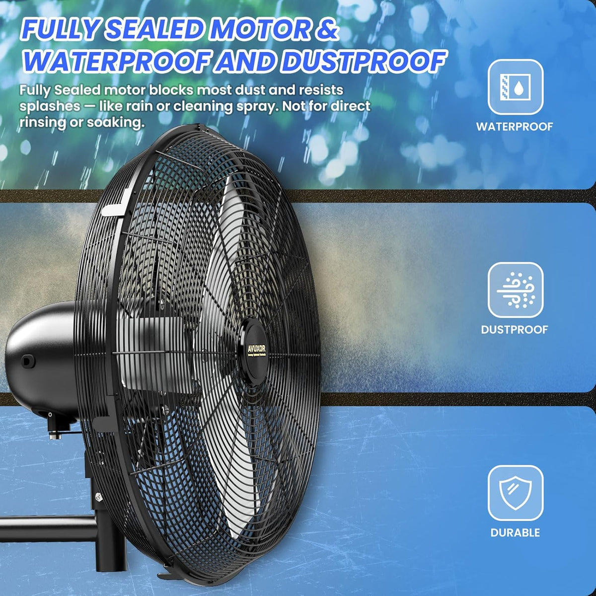 24'' Outdoor Wall Mount Fan, 4 Speed Oscillating Wall Fan with All Sealed Brushless DC Motor, Heavy