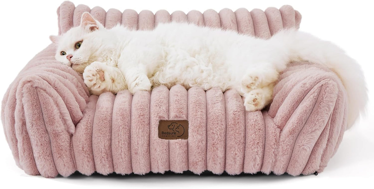 Bedsure Cute Cat Couch for Pets - Fluffy Cat Sofa with Premium Soft Corduroy Fleece, Fuzzy Pet