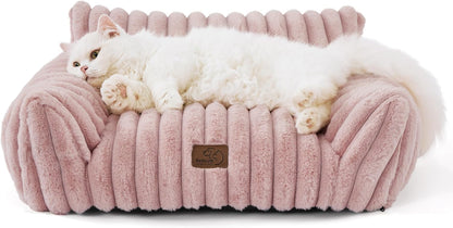 Bedsure Cute Cat Couch for Pets - Fluffy Cat Sofa with Premium Soft Corduroy Fleece, Fuzzy Pet