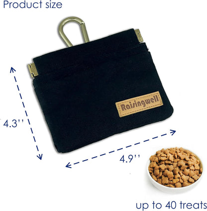 Dog Treat Pouch, Black Pocket Sized Pet Training Pouch, Cotton Fabric, Hand Free Dog Walking Bag