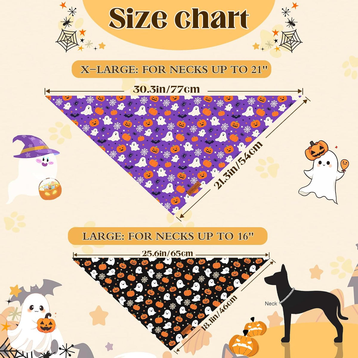 2 Pack Halloween Dog Bandanas,Leather Brand Logo, Double-Layed Soft Skin-Friendly Fabric, Autumn