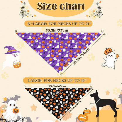 2 Pack Halloween Dog Bandanas,Leather Brand Logo, Double-Layed Soft Skin-Friendly Fabric, Autumn