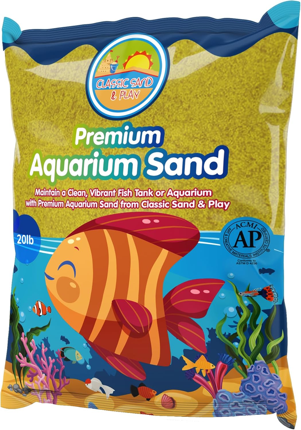 CLASSIC SAND & PLAY Natural Aquarium Sand for Freshwater and Saltwater Tanks, 20 lb. Bag, Improves