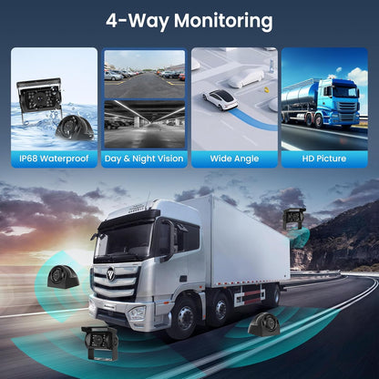 RV Backup Camera System 1080P, Hodozzy 9 Inch 4 Split Screen Monitor System, Waterproof 4 Reverse