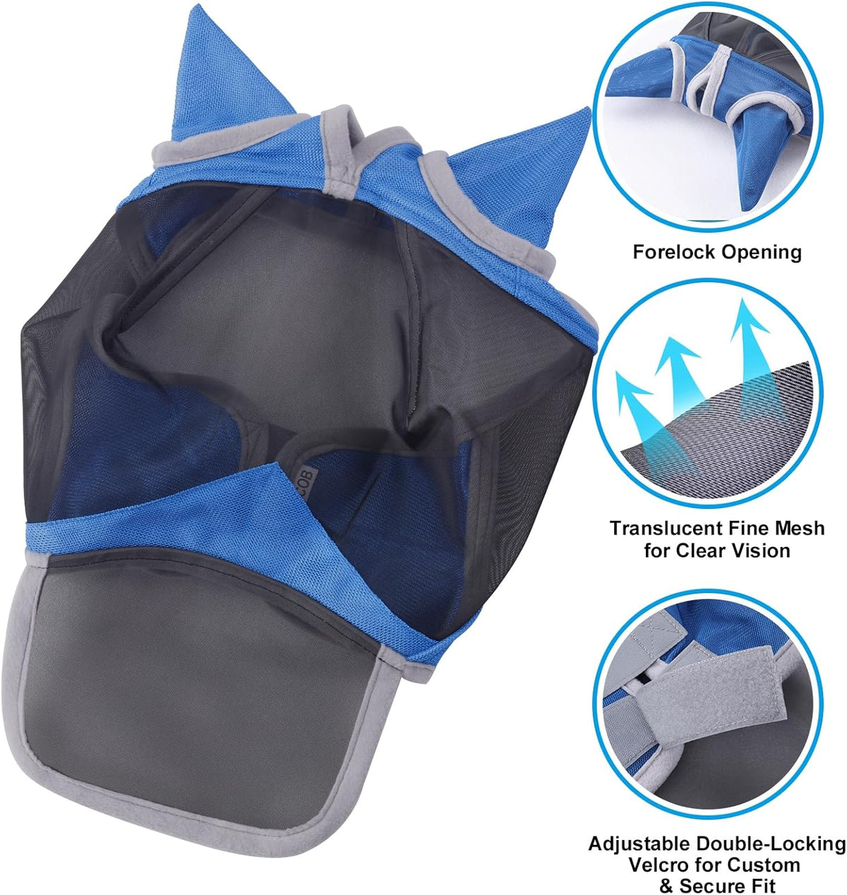 Horse Fly Mask with Ears & Long Nose Cover | Forelock Opening for Tangle-Free Mane Care | UV