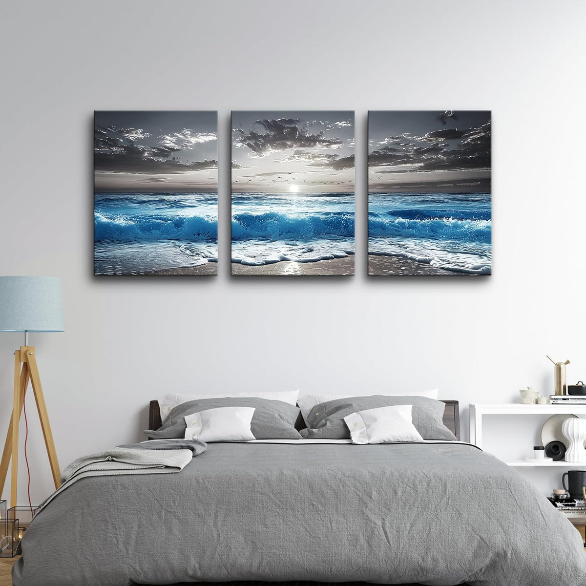 TTHYUEWS Black And White Beach Pictures Large Wall Decor For Living Room Canvas Wall Art For