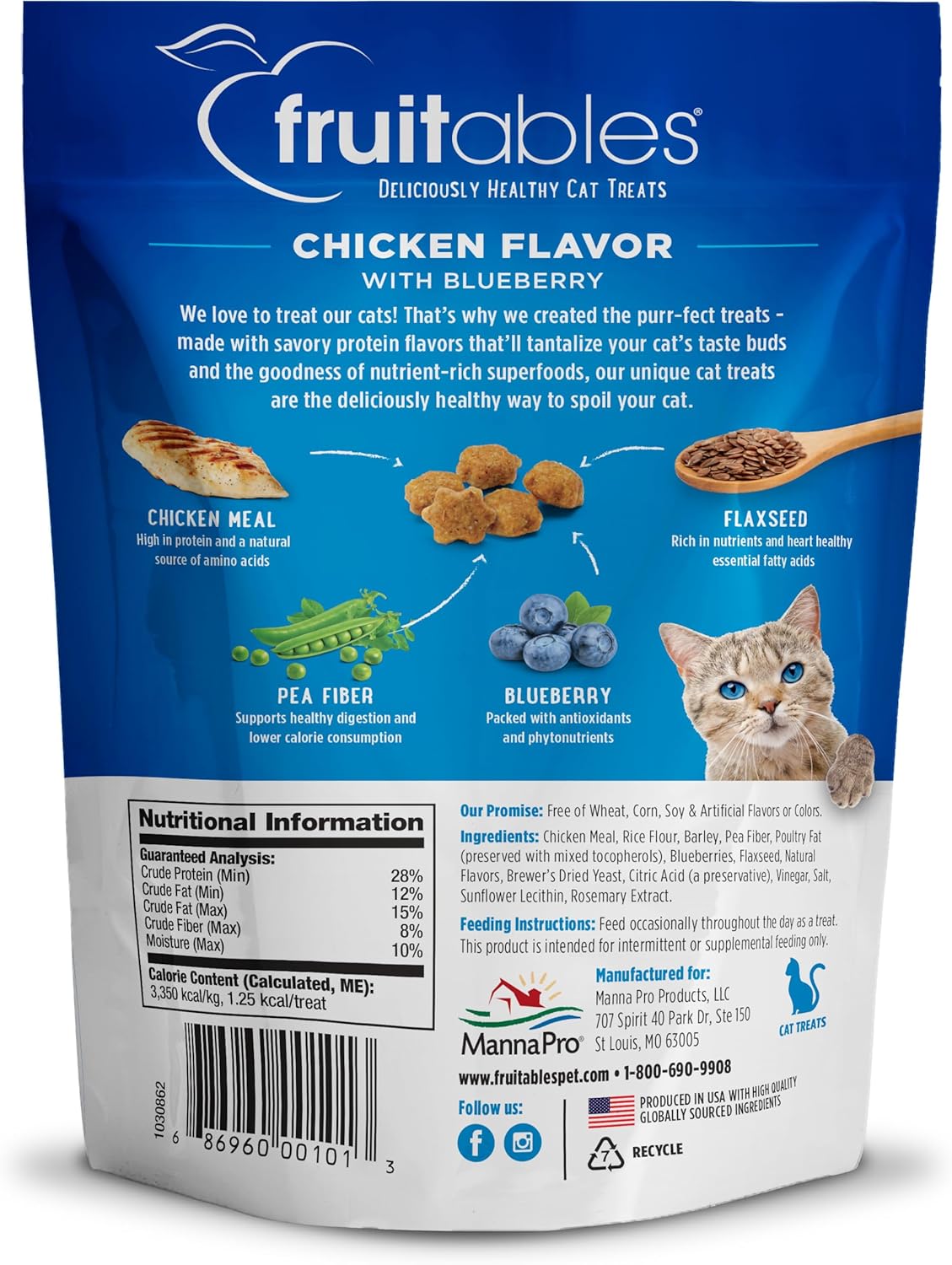 Fruitables Cat Treats Crunchy Cat Treats Packed with Protein Healthy Low Calorie Free of Wheat