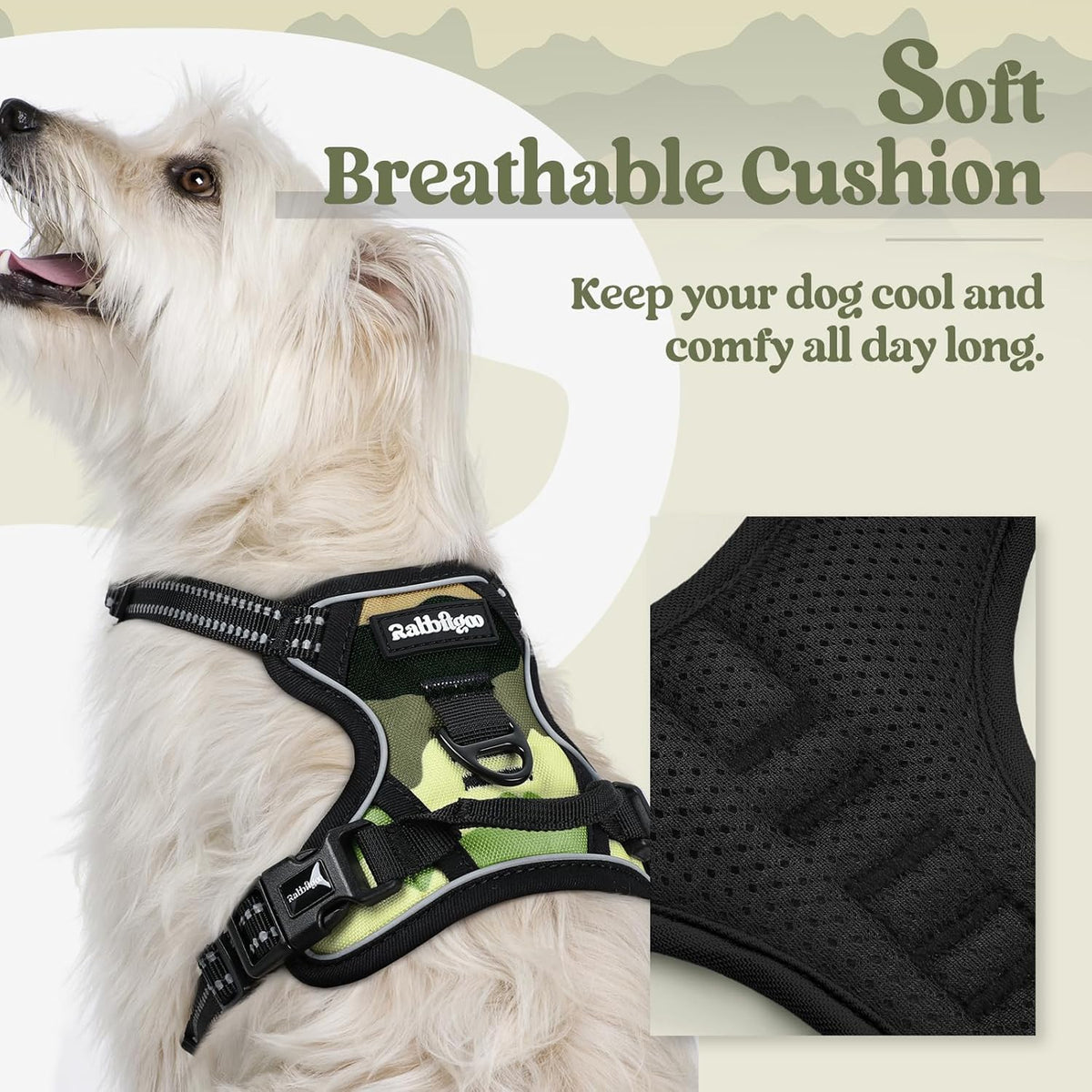 rabbitgoo Dog Harness No Pull with 2 Leash Clips, Adjustable Soft Padded, Reflective Oxford No