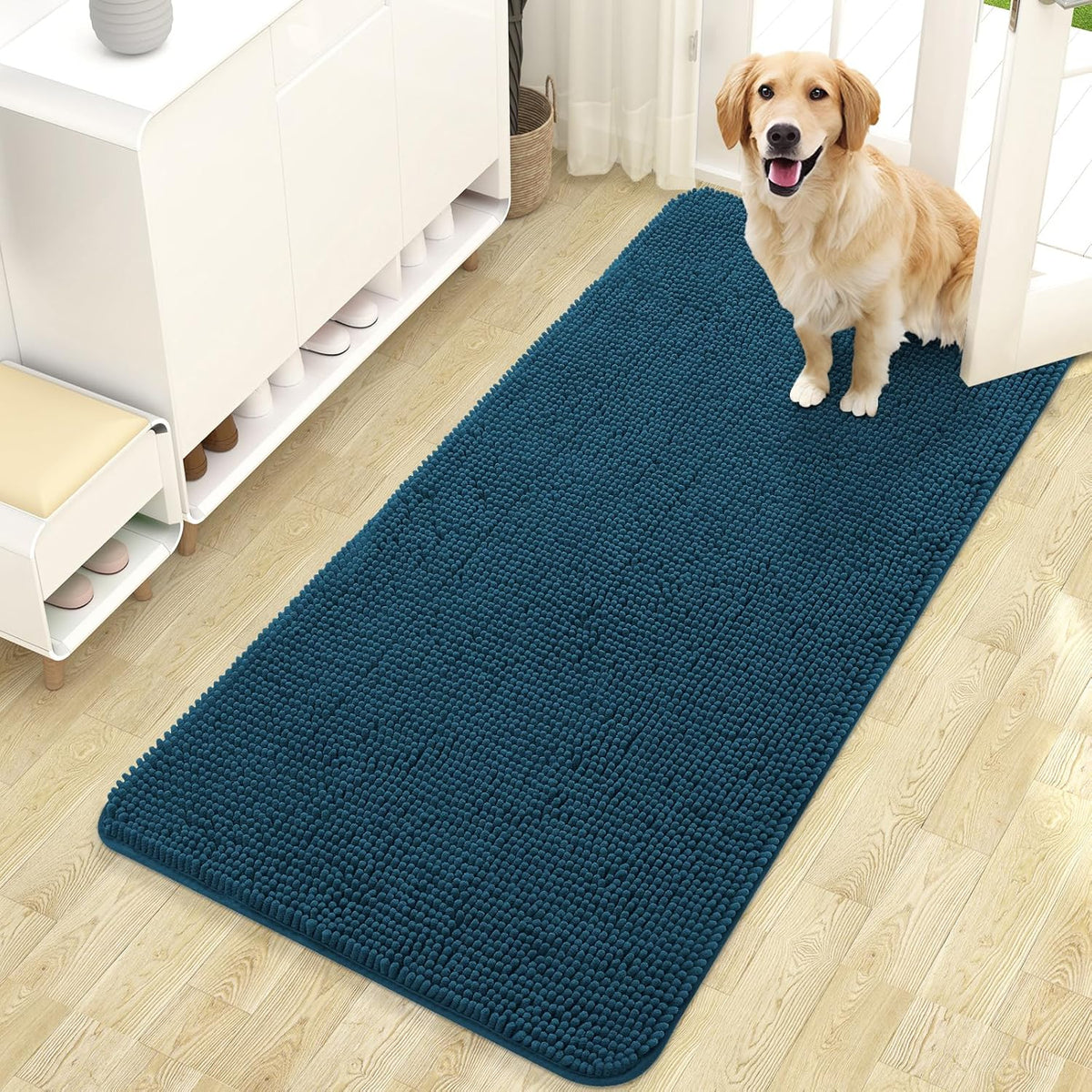 OLANLY Dog Door Mat for Muddy Paws 47x24, Absorbs Moisture and Dirt, Absorbent Non-Slip Washable