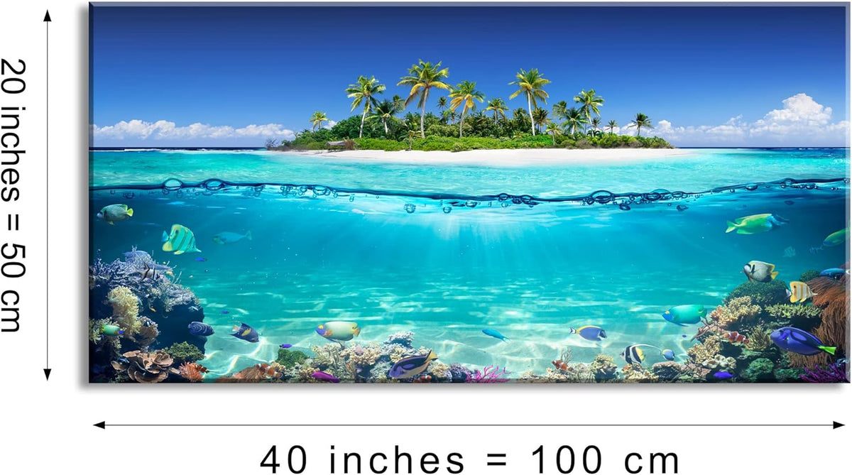Tropical Island Coral Reef Landscape Canvas Wall Art for Living Room,Unique View Split Waterline