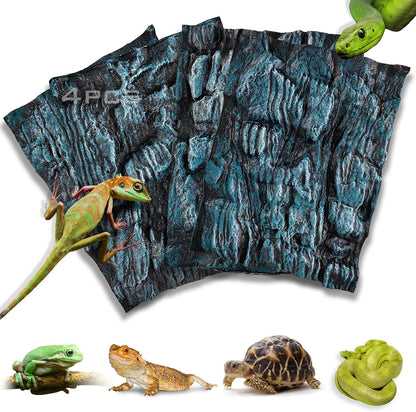 4pcs Rock Terrarium Background,3D Reptile Tank Background Board,Amphibian Stereo Backdrop