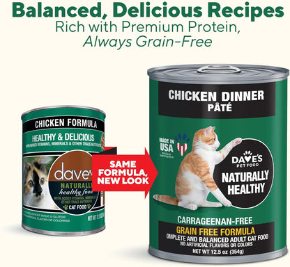 Dave's Pet Food Grain Free Wet Canned Cat Food Pate(Chicken), Made in USA Naturally Healthy, Wheat