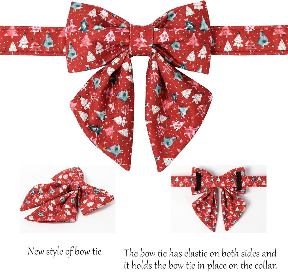 Lionet Paws Christmas Dog Collar with Sailor Bow, Cute Christmas Tree Red Dog Collar Bow Tie for