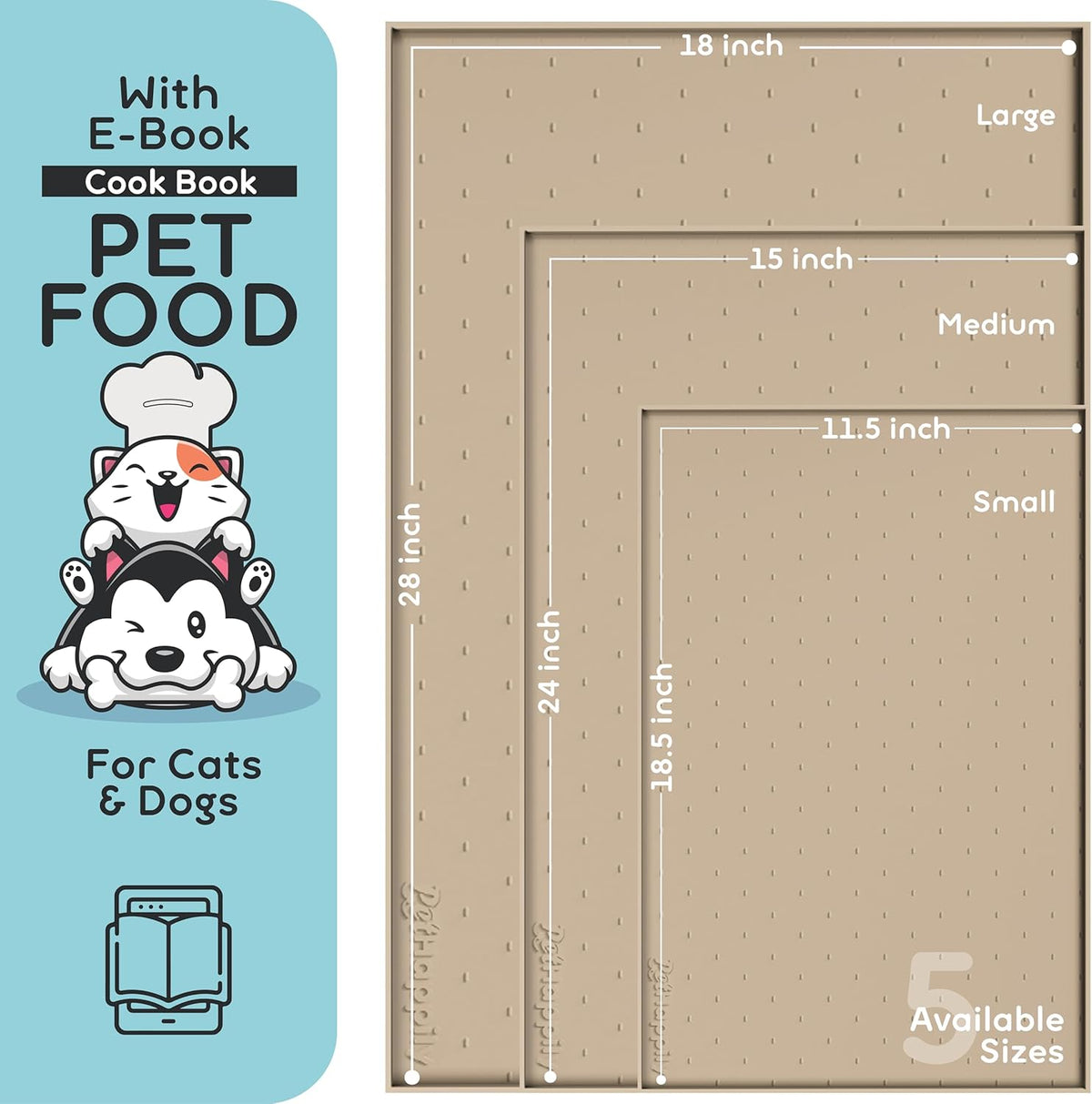 Dog Food Mat - 28x18 Raised Edges Dogs Mat for Food and Water Prevent Spill, Waterproof Cat Food