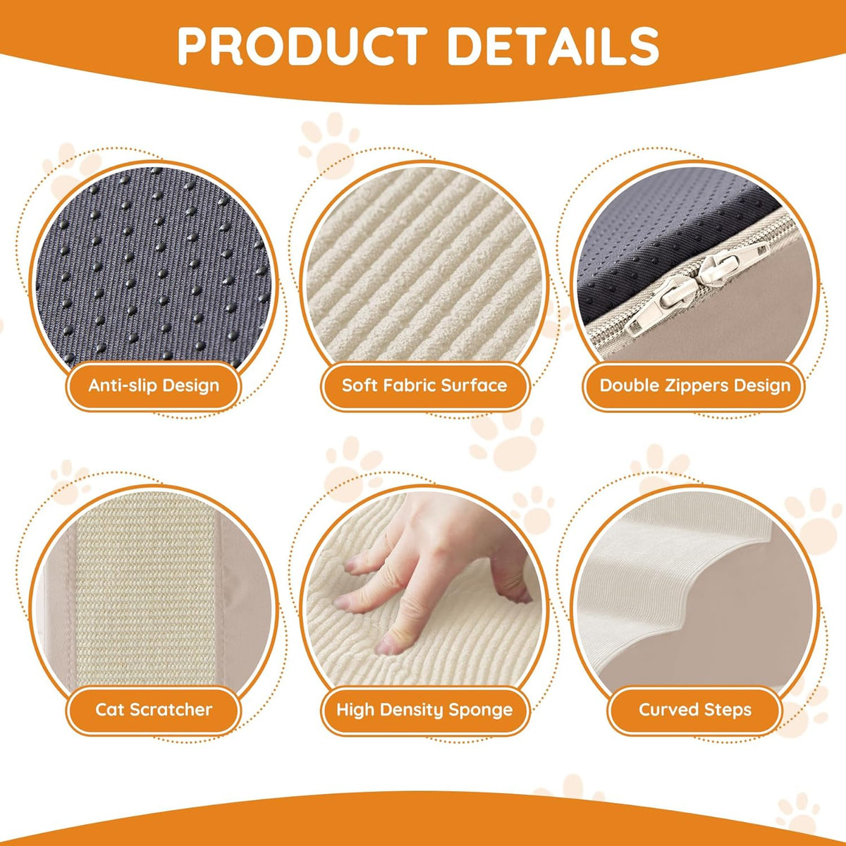 Pet Stairs, Dog Stairs for Small Dogs, Dogs Steps, 5-Step Curved Dog Ramp for Bed, Couch, Sofa, Car