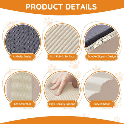 Dogs Steps for Bed, Dog Stairs for Small Dogs, 4-Step Dog Ramp for Bed, Couch, Sofa, and Chairs