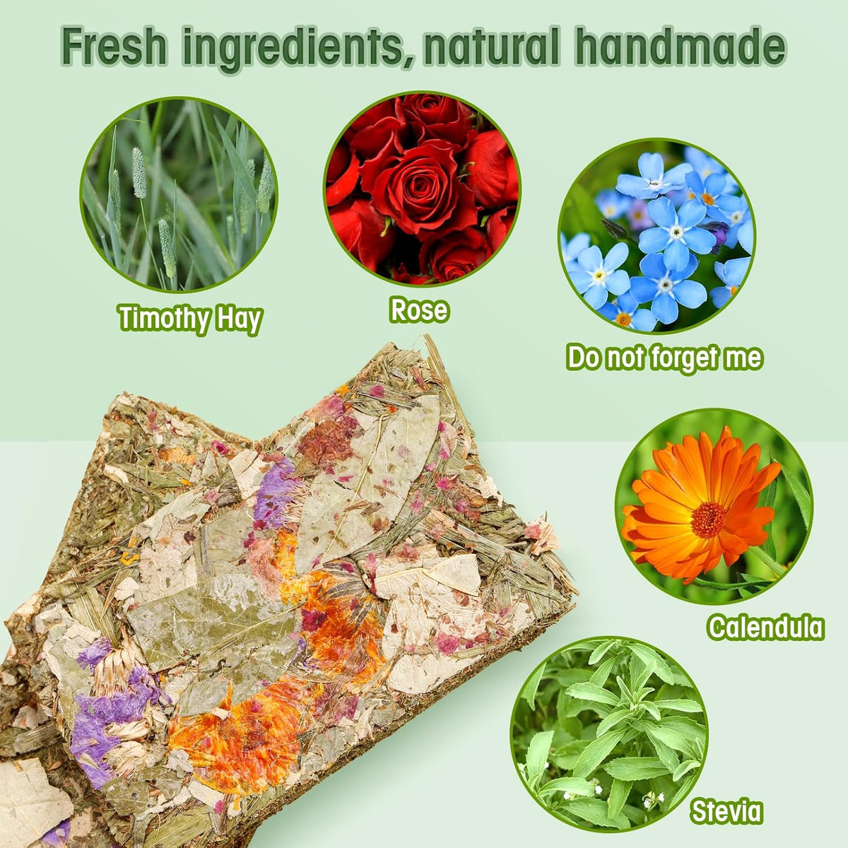 Abizoo Rabbit Natural Treats,10Pcs Timothy Hay Toys Chips Bunny chew Toys with Herbal Flowers