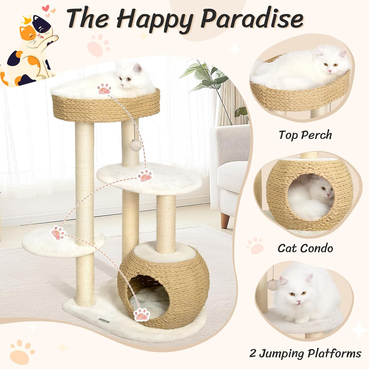 KAMABOKO Modern Cat Tree, 39" Tall Cat Trees for Kittens Climb Play & Rest, Cat-Tree for Indoor
