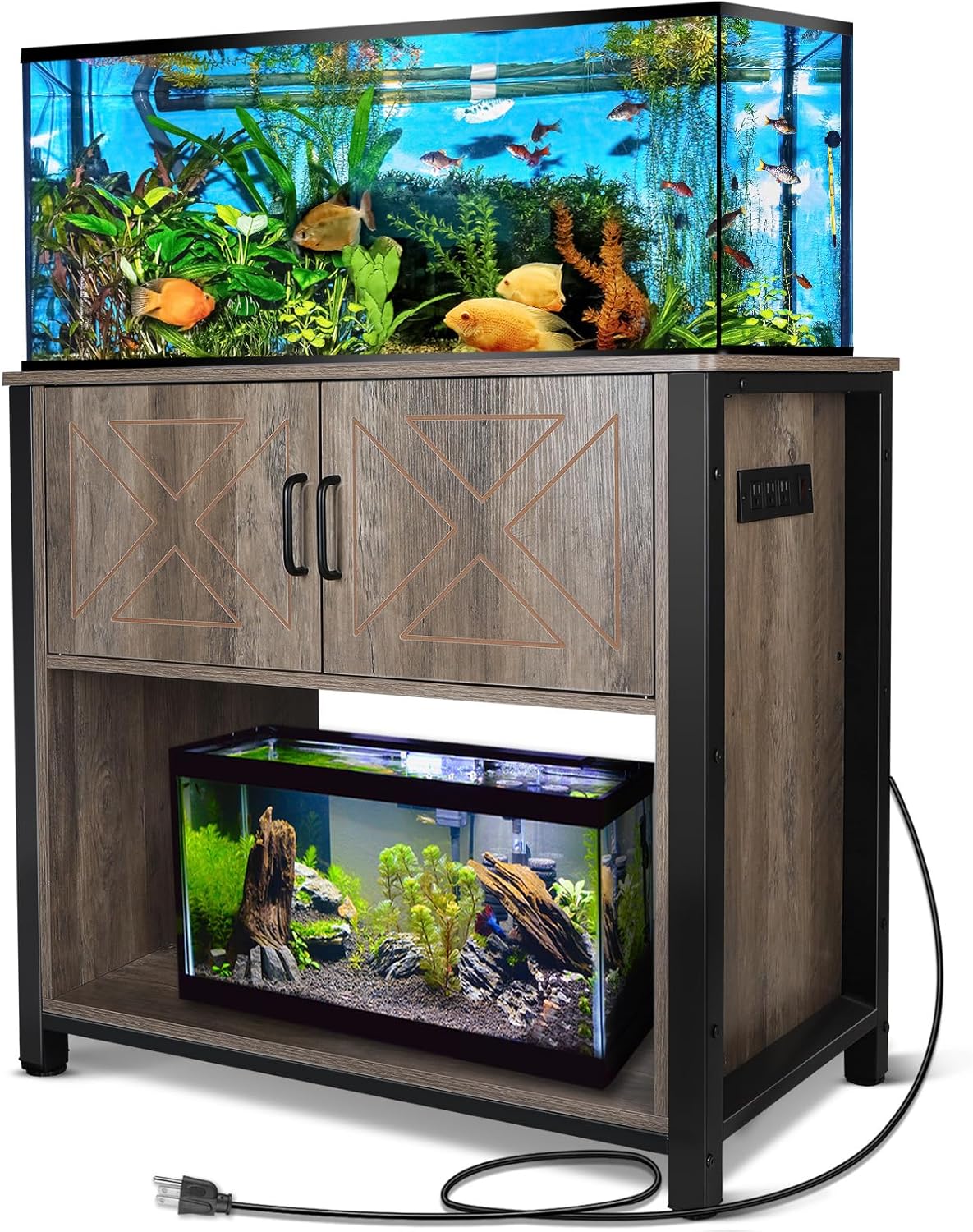 40 Gallon Aquarium Stand with Cabinet & Power Outlets, Heavy Duty Metal Stand for 40-50 Gallon