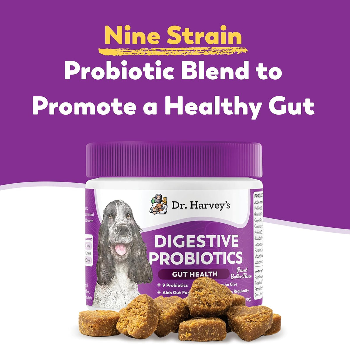 Dr. Harvey's Digestive Probiotic Soft Chews for Dogs, 7 Probiotics for Gut Health, Diarrhea and