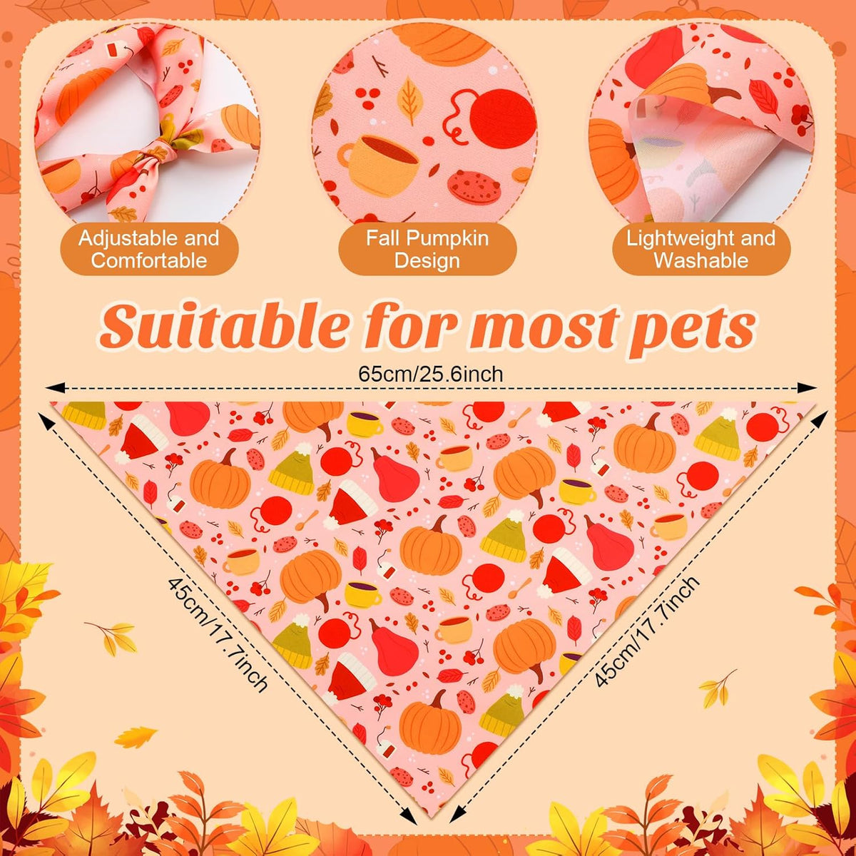 Abbylike 50 Pcs Fall Thanksgiving Dog Bandana Bulk Pumpkin Bandana for Dogs Triangle Kerchief Bib