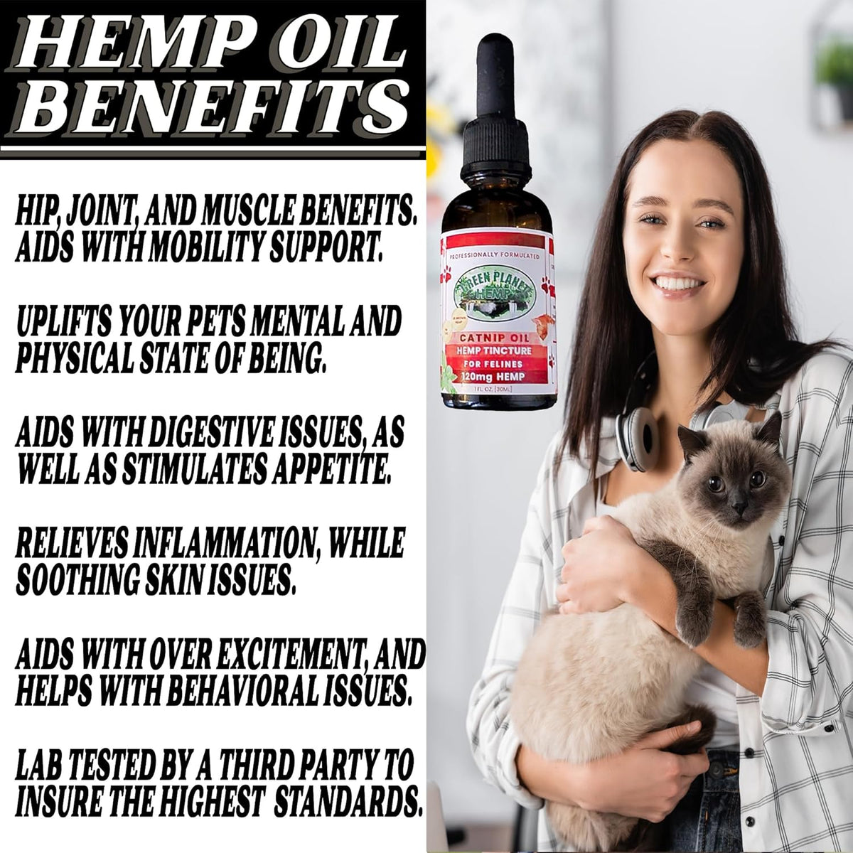Pet Hemp Oil | Dogs and Cats | Catnip Oil | Green Planet Hemp | 120MG Organic Tincture | 100%