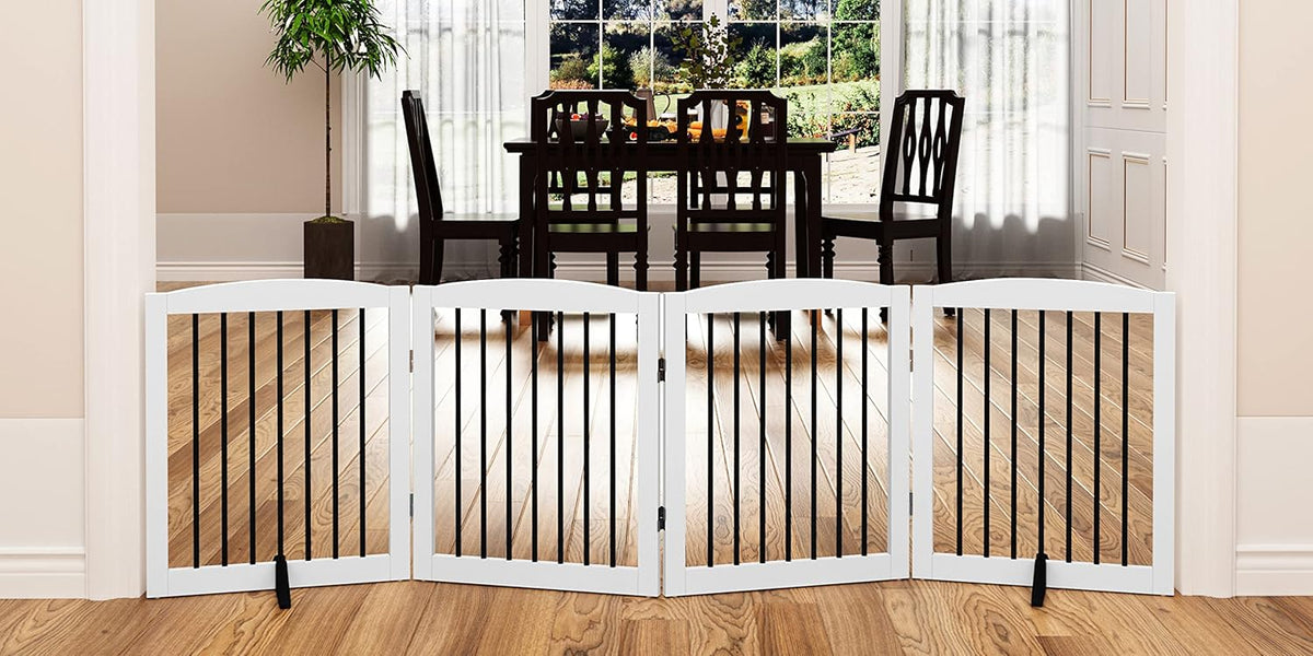Freestanding Pet Gate for Dogs, Foldable Wooden Dog Gate for House, Indoor Dog Gate for Stair