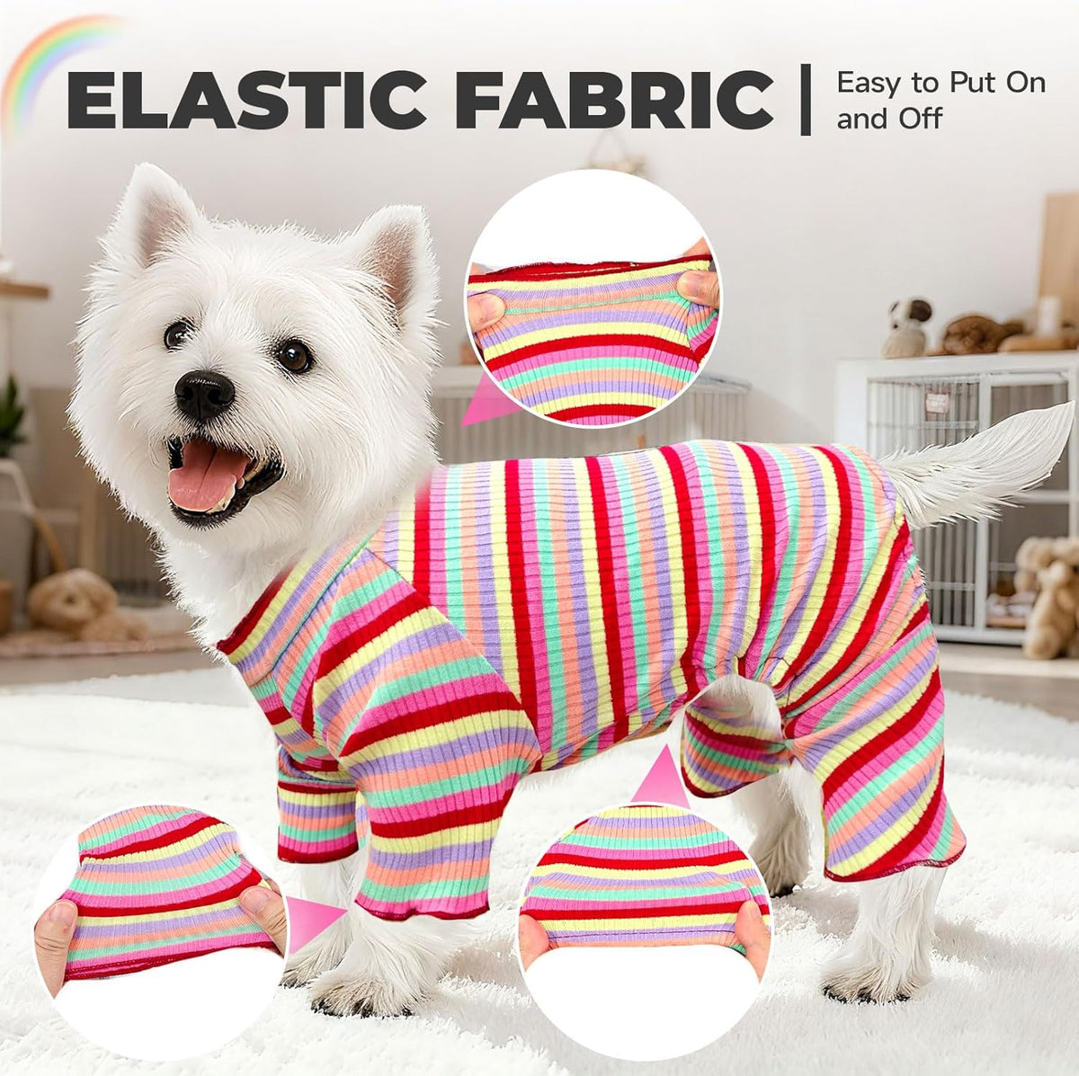 BAEJMJK Striped Dog Pajamas Stretchy Cute Four-Legged Boy Girl Dog Clothes with Sleeves Comfortable