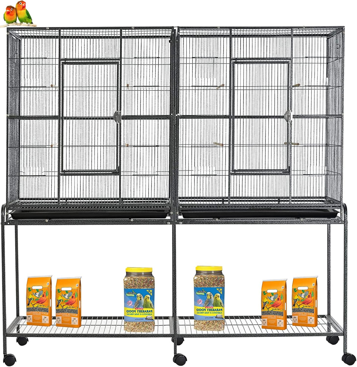 54" Large Double Breeding Flight Bird Wrought Iron Double Parrot Bird Cage Slide Out Center Divider