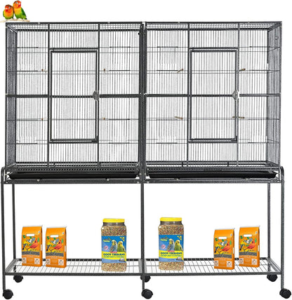 54" Large Double Breeding Flight Bird Wrought Iron Double Parrot Bird Cage Slide Out Center Divider
